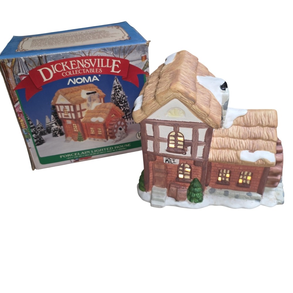 NOMA Dickensville Collectables Old Mill Porcelain Lighted House Village